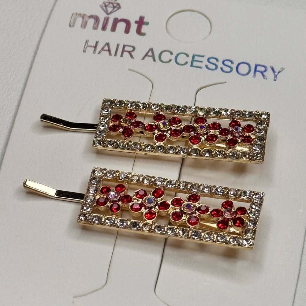 Mint Gold and Red Rectangle Hair Clips Sparkling Accessories
